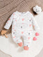 Cute Baby Girl Onesies Knitted Fabric Long Sleeve Footed Romper, Cartoon Pattern, Crew Neck, Slight Stretch, All-season, Regular Fit, for Outdoor BS6137B